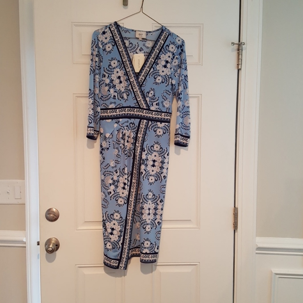 Macys Eci Blue Floral Print Dress